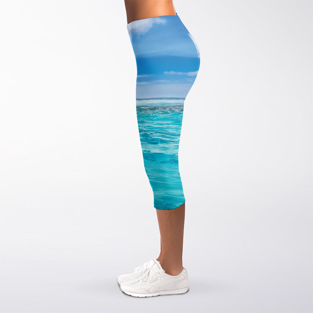 Caribbean Ocean Print Women's Capri Leggings