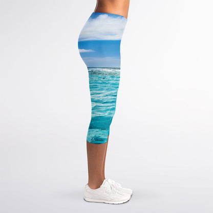 Caribbean Ocean Print Women's Capri Leggings
