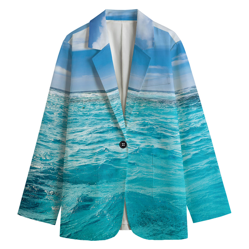 Caribbean Ocean Print Women's Cotton Blazer