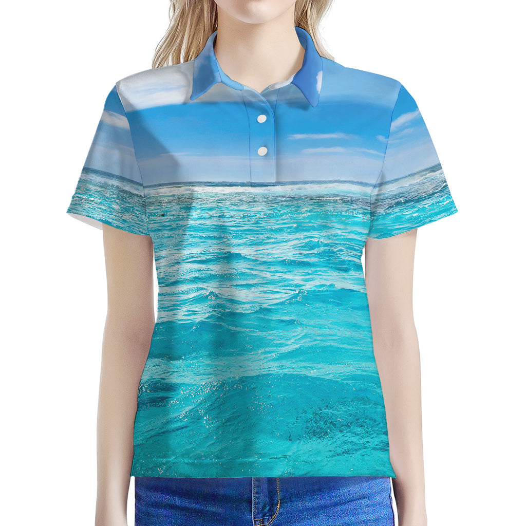 Caribbean Ocean Print Women's Polo Shirt