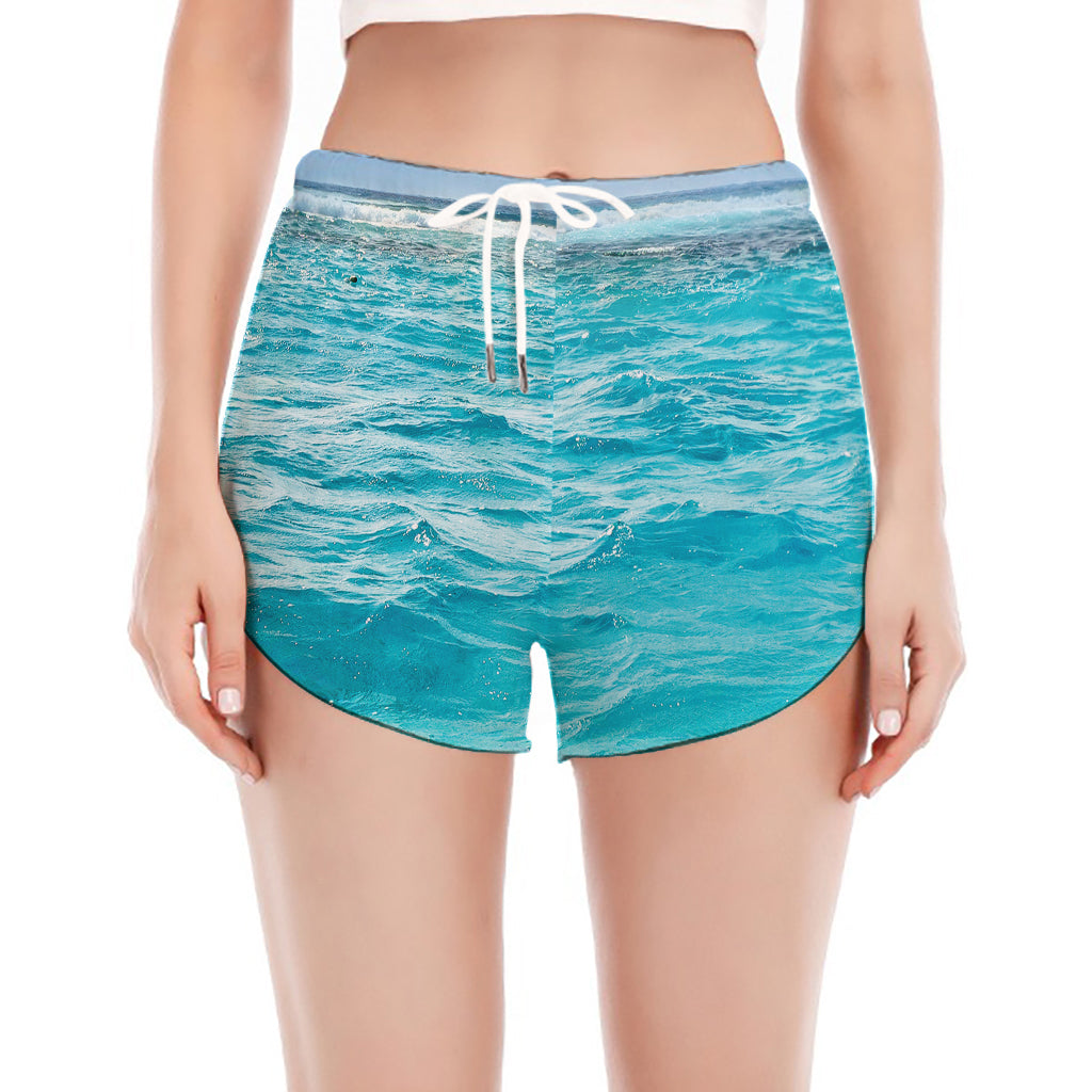 Caribbean Ocean Print Women's Split Running Shorts