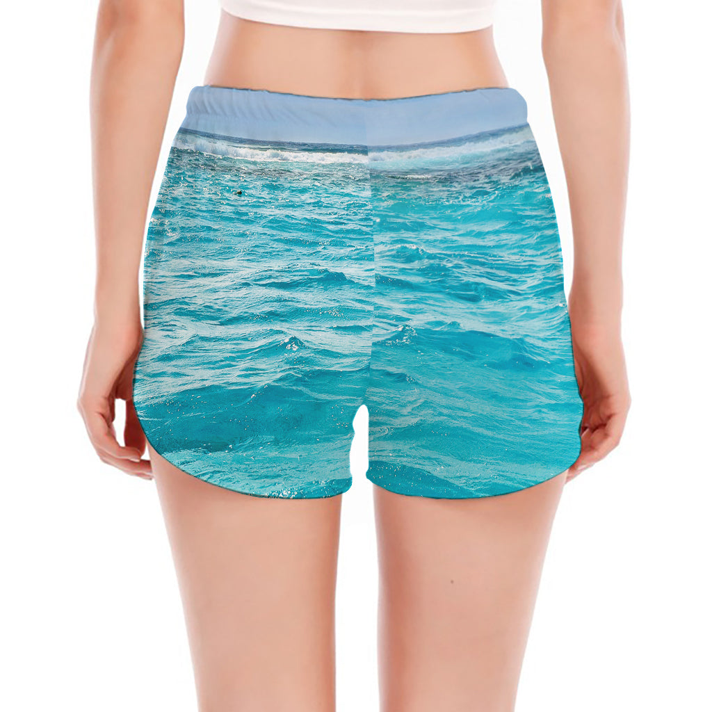 Caribbean Ocean Print Women's Split Running Shorts