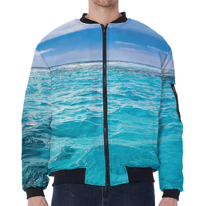 Caribbean Ocean Print Zip Sleeve Bomber Jacket