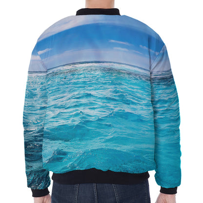Caribbean Ocean Print Zip Sleeve Bomber Jacket