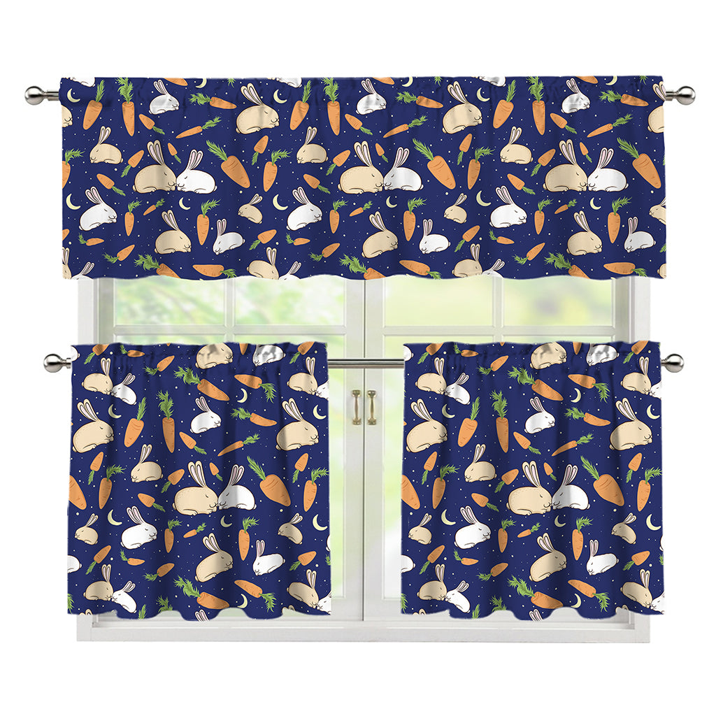 Carrot And Rabbit Pattern Print 3 Piece Kitchen Curtains
