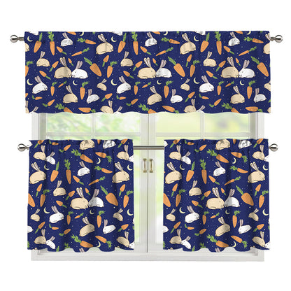 Carrot And Rabbit Pattern Print 3 Piece Kitchen Curtains