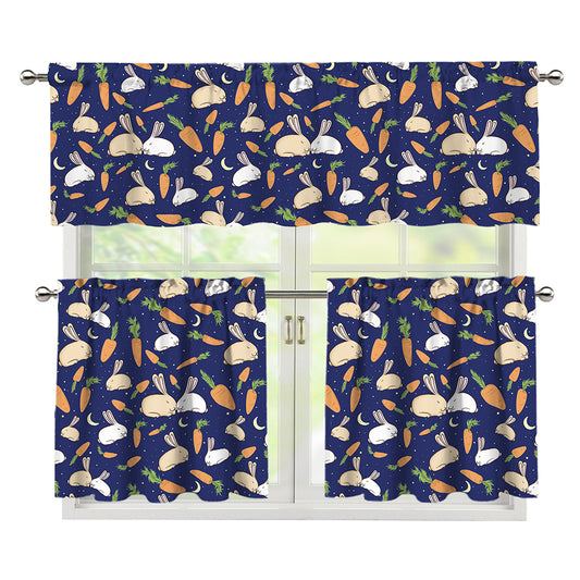 Carrot And Rabbit Pattern Print 3 Piece Kitchen Curtains