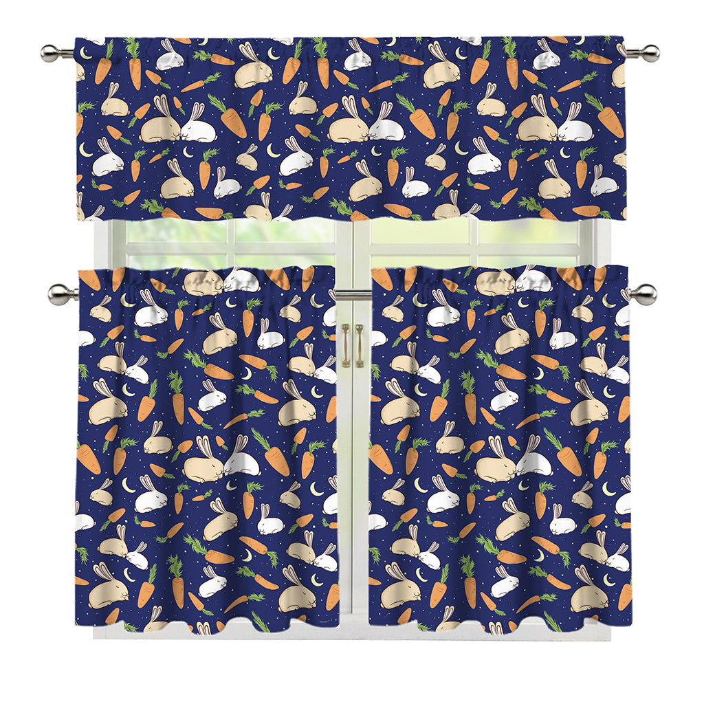 Carrot And Rabbit Pattern Print 3 Piece Kitchen Curtains