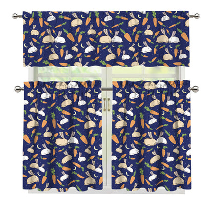 Carrot And Rabbit Pattern Print 3 Piece Kitchen Curtains