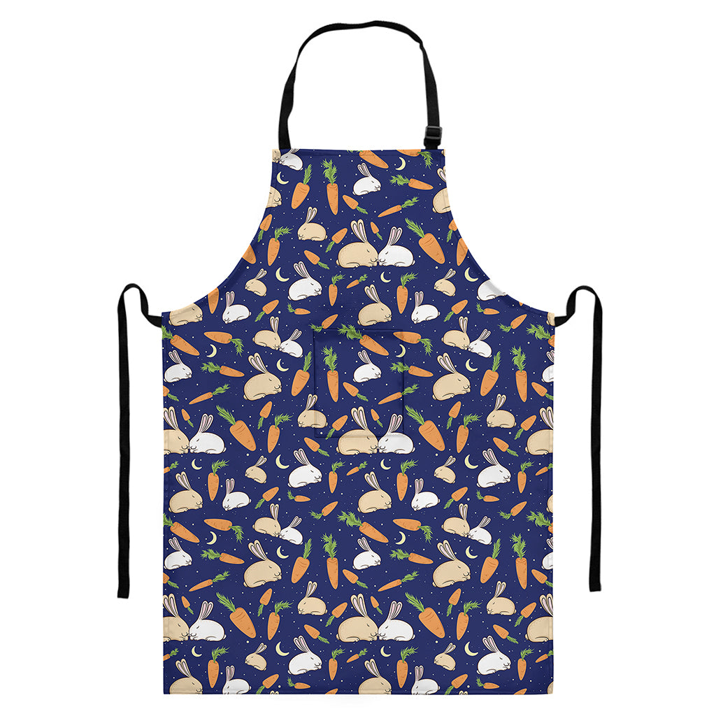 Carrot And Rabbit Pattern Print Bib Apron With Pocket
