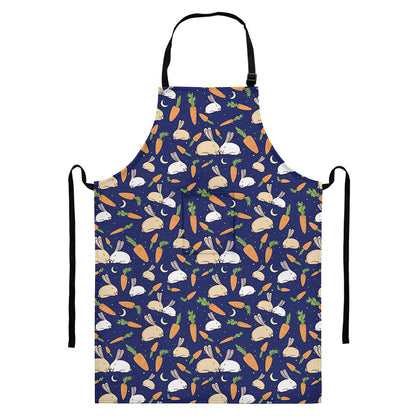 Carrot And Rabbit Pattern Print Bib Apron With Pocket