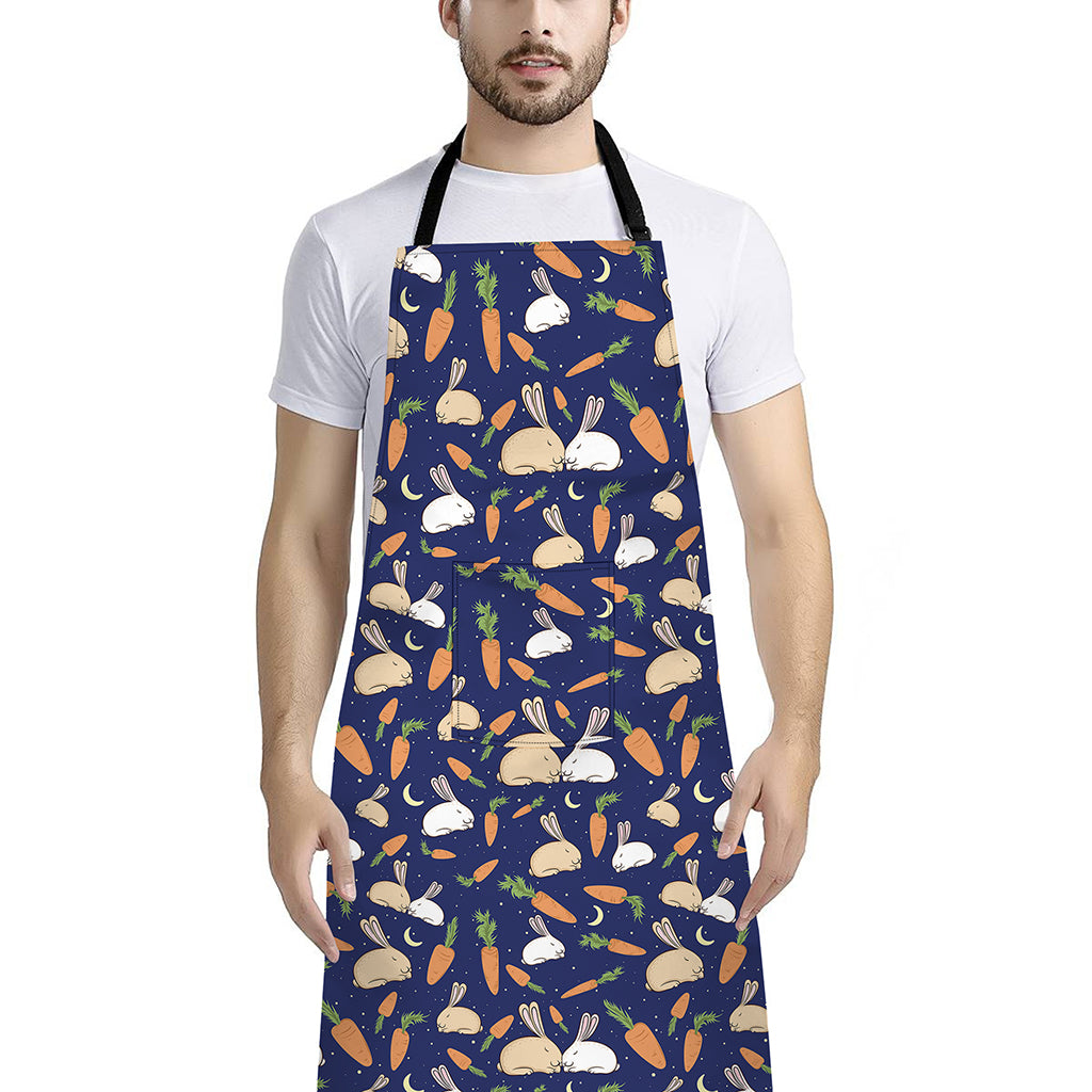 Carrot And Rabbit Pattern Print Bib Apron With Pocket