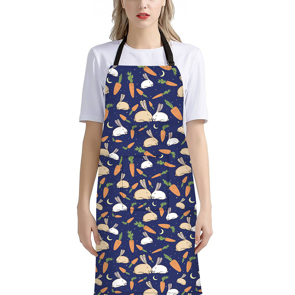 Carrot And Rabbit Pattern Print Bib Apron With Pocket