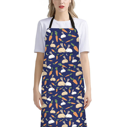 Carrot And Rabbit Pattern Print Bib Apron With Pocket