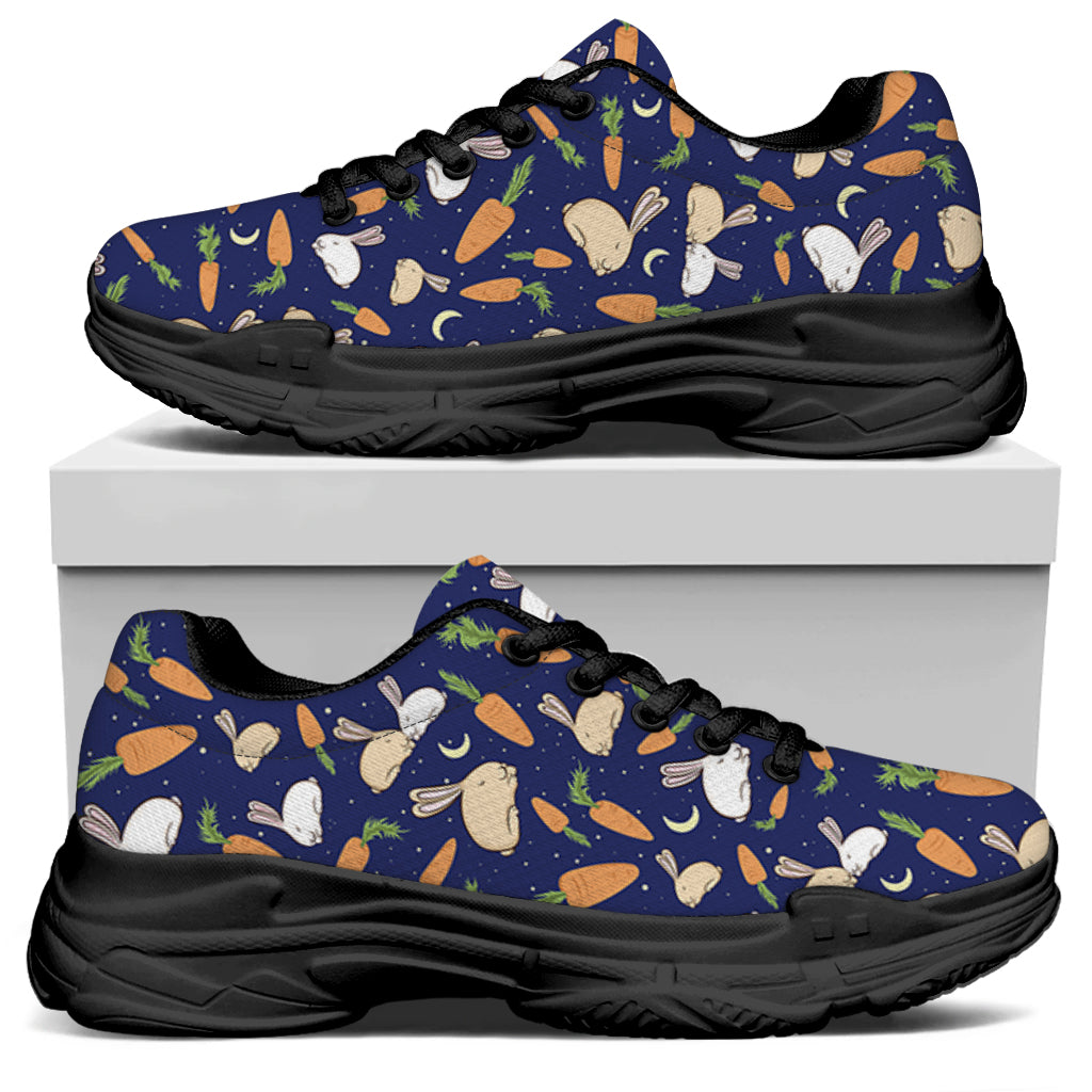 Carrot And Rabbit Pattern Print Black Chunky Shoes