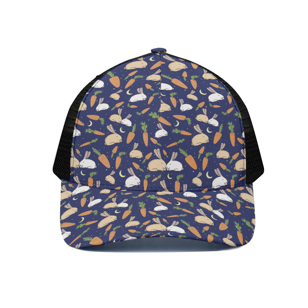 Carrot And Rabbit Pattern Print Black Mesh Trucker Cap