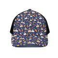 Carrot And Rabbit Pattern Print Black Mesh Trucker Hat