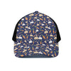 Carrot And Rabbit Pattern Print Black Mesh Trucker Cap