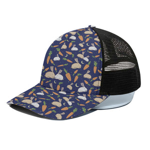 Carrot And Rabbit Pattern Print Black Mesh Trucker Cap