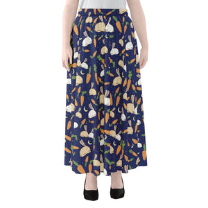 Carrot And Rabbit Pattern Print Chiffon Maxi Skirt