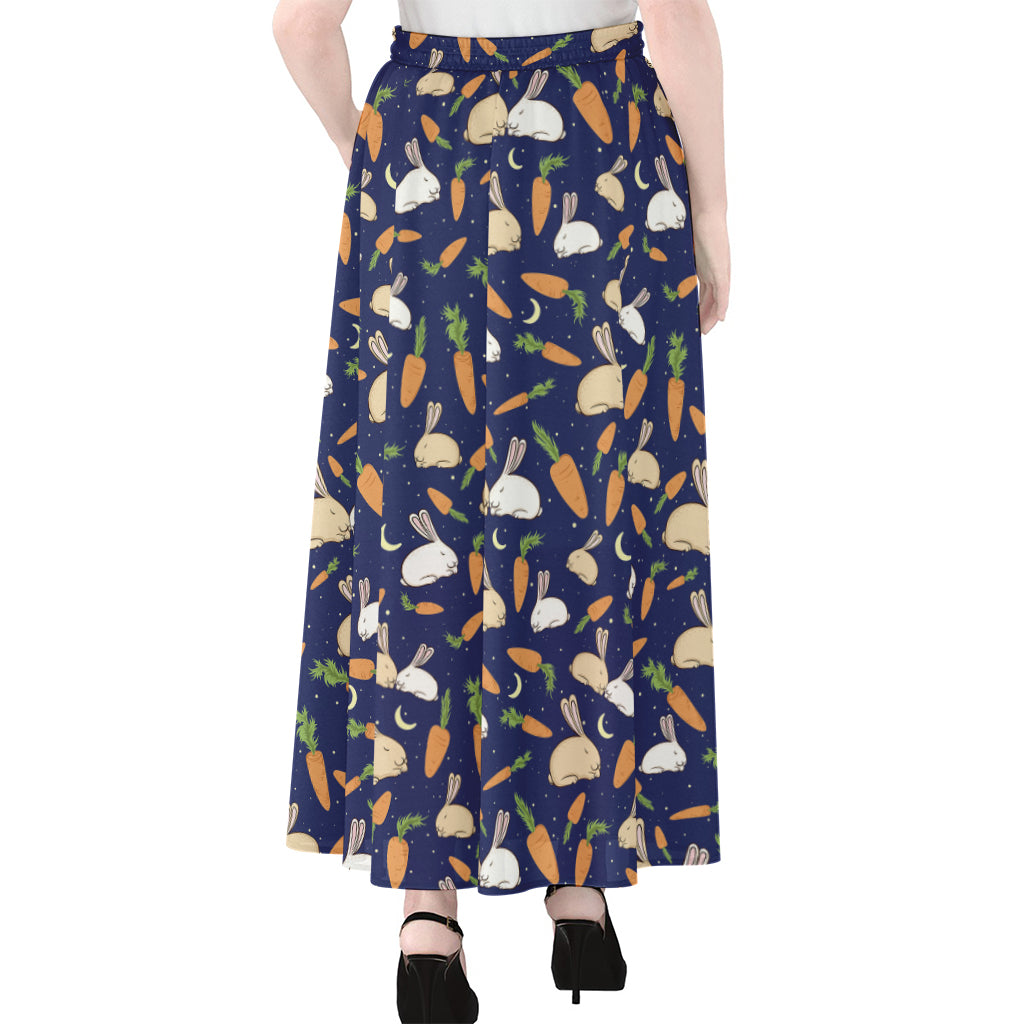 Carrot And Rabbit Pattern Print Chiffon Maxi Skirt