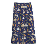 Carrot And Rabbit Pattern Print Cotton Front Slit Maxi Skirt