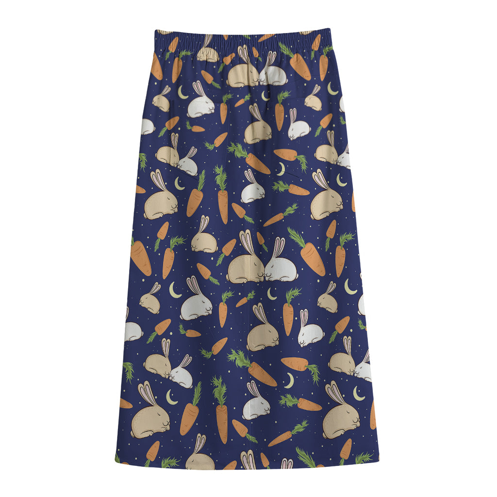 Carrot And Rabbit Pattern Print Cotton Front Slit Maxi Skirt