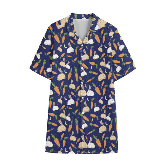 Carrot And Rabbit Pattern Print Cotton Hawaiian Shirt
