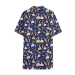 Carrot And Rabbit Pattern Print Cotton Hawaiian Shirt