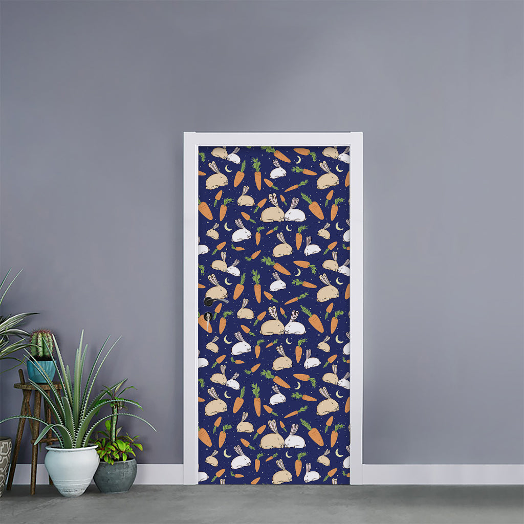 Carrot And Rabbit Pattern Print Door Sticker