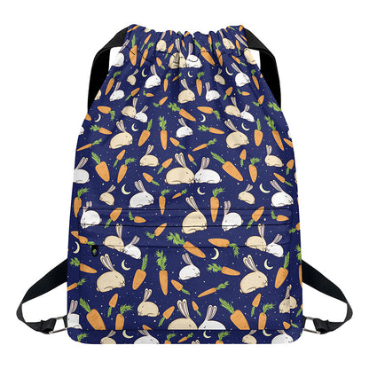 Carrot And Rabbit Pattern Print Drawstring Backpack
