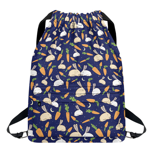 Carrot And Rabbit Pattern Print Drawstring Backpack