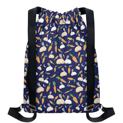 Carrot And Rabbit Pattern Print Drawstring Backpack
