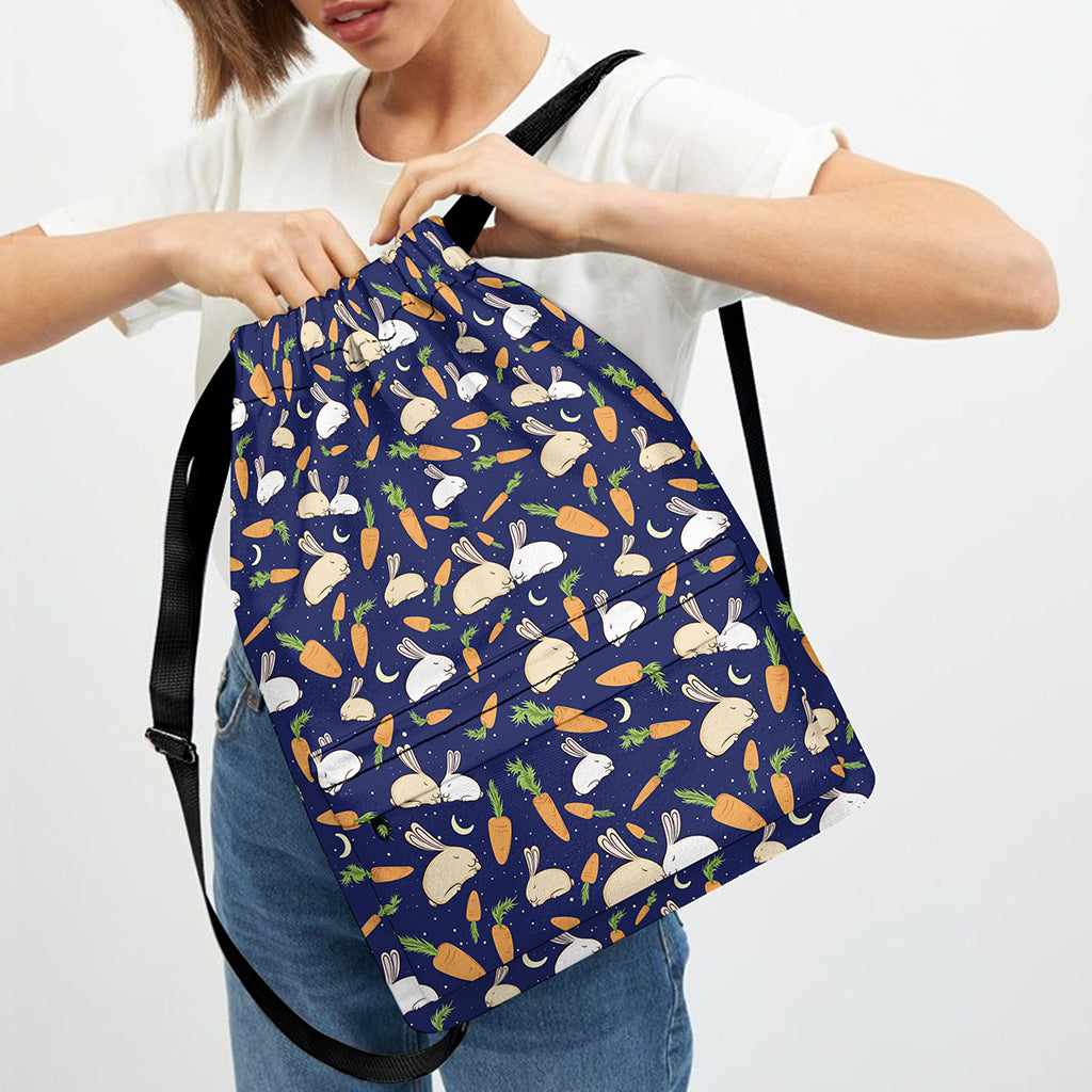 Carrot And Rabbit Pattern Print Drawstring Backpack