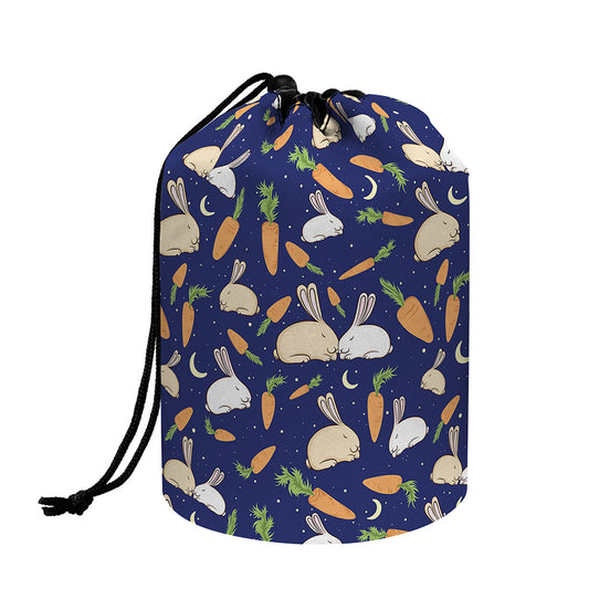 Carrot And Rabbit Pattern Print Drawstring Makeup Bag