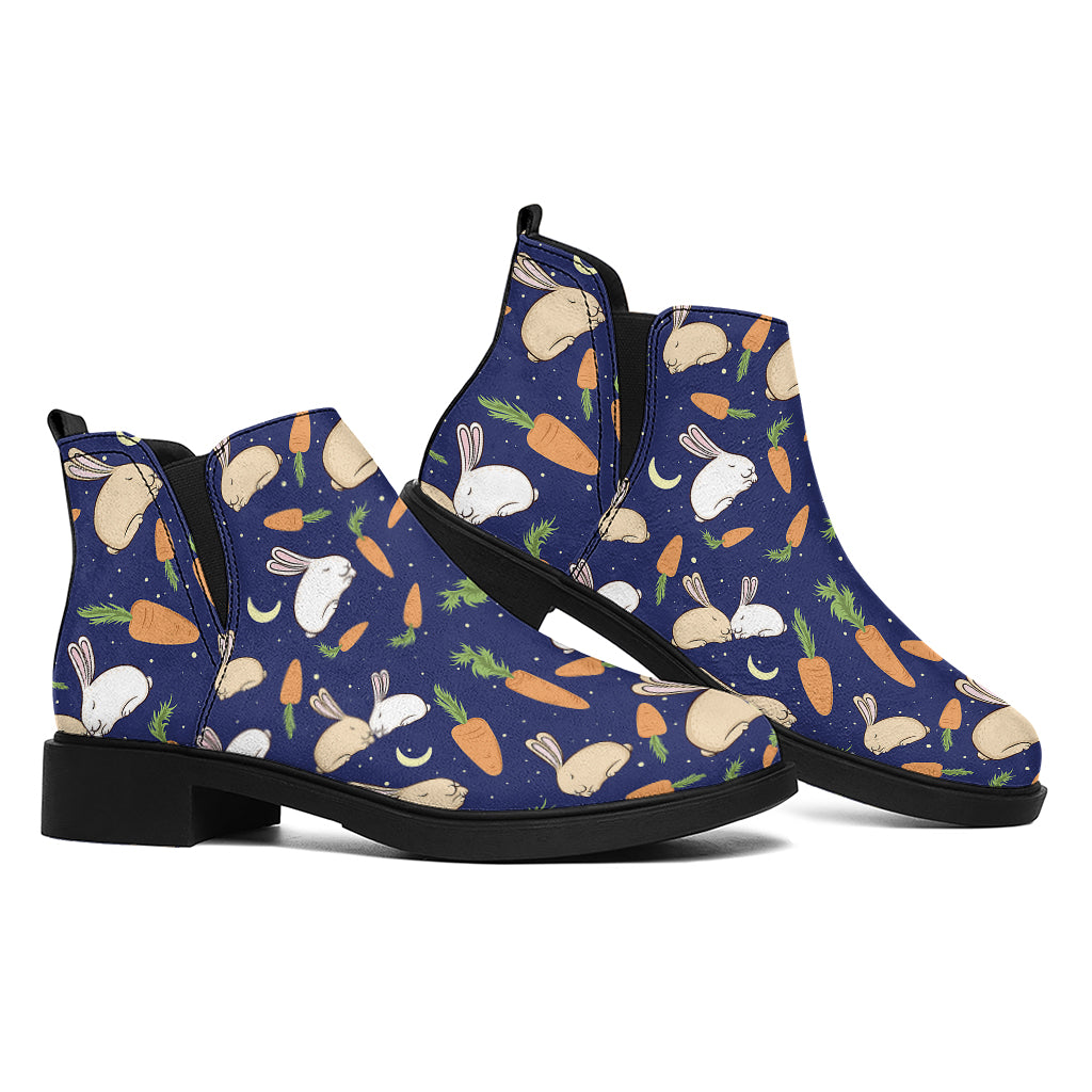 Carrot And Rabbit Pattern Print Flat Ankle Boots