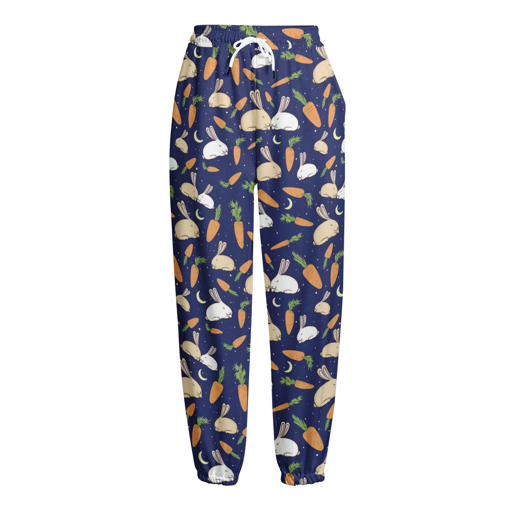 Carrot And Rabbit Pattern Print Fleece Lined Knit Pants