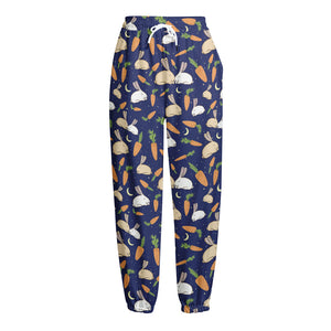 Carrot And Rabbit Pattern Print Fleece Lined Knit Pants