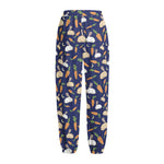 Carrot And Rabbit Pattern Print Fleece Lined Knit Pants