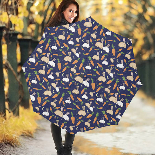 Carrot And Rabbit Pattern Print Foldable Umbrella