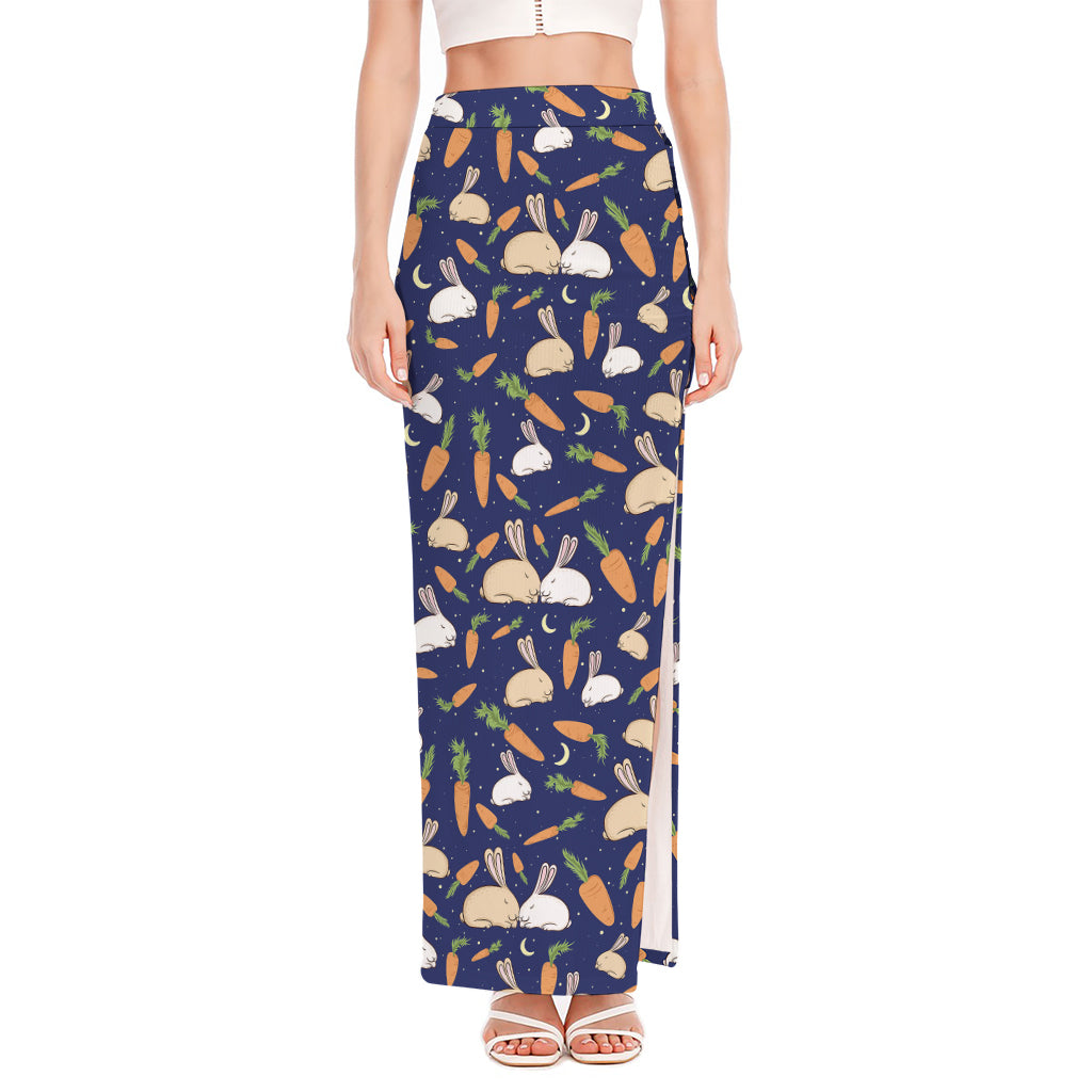 Carrot And Rabbit Pattern Print High Slit Maxi Skirt