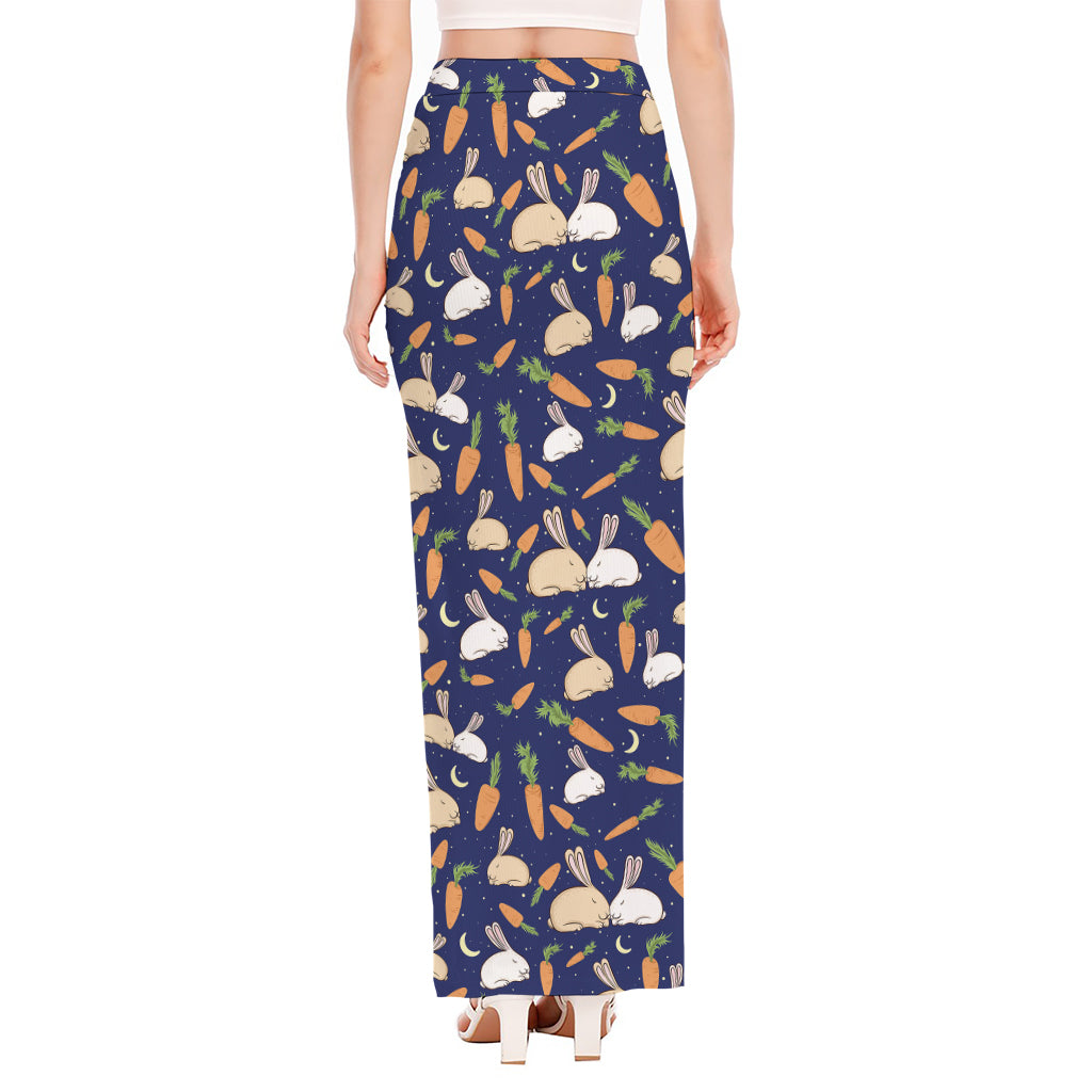 Carrot And Rabbit Pattern Print High Slit Maxi Skirt