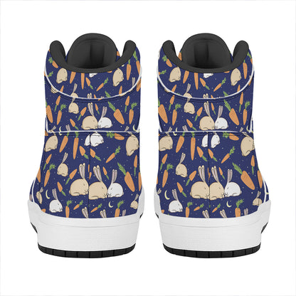 Carrot And Rabbit Pattern Print High Top Leather Sneakers
