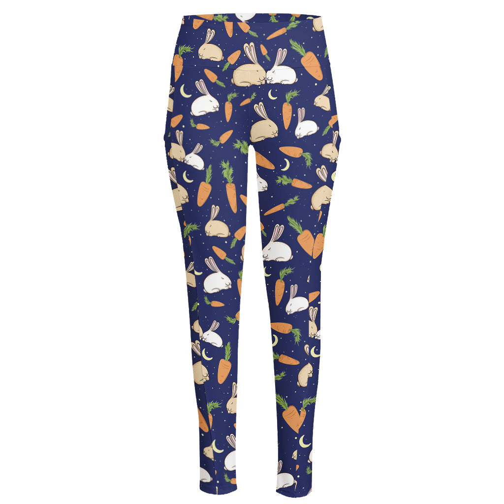 Carrot And Rabbit Pattern Print High-Waisted Pocket Leggings