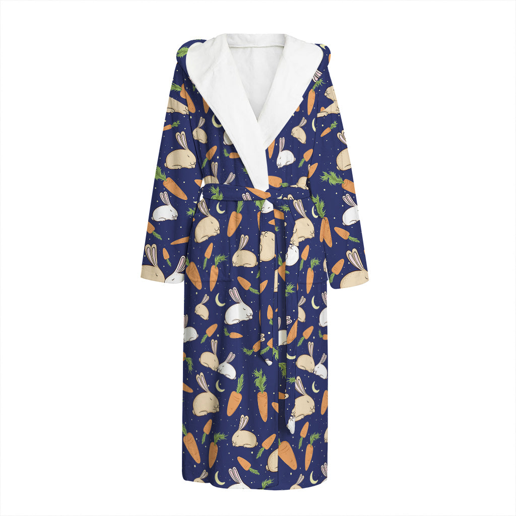 Carrot And Rabbit Pattern Print Hooded Bathrobe