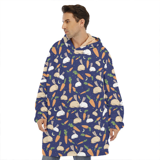 Carrot And Rabbit Pattern Print Hoodie Blanket