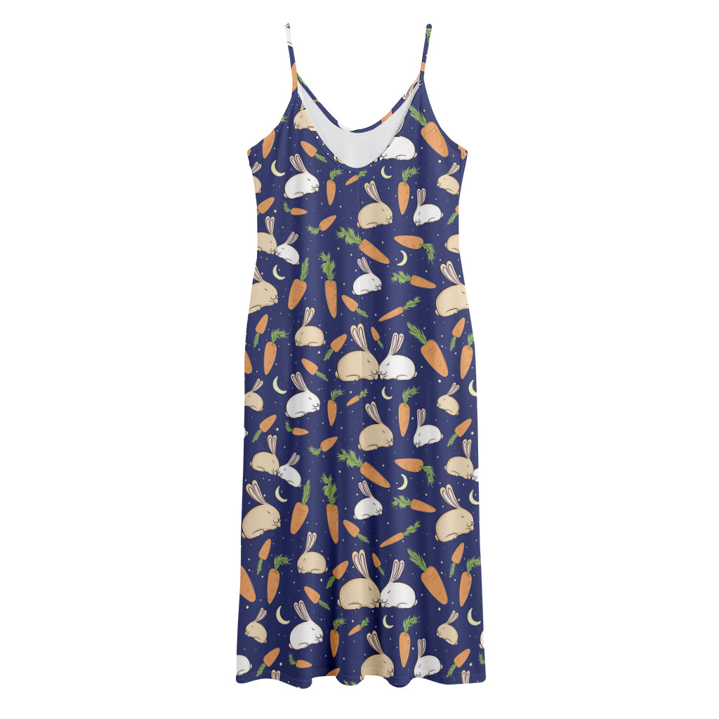 Carrot And Rabbit Pattern Print Jersey Midi Cami Dress