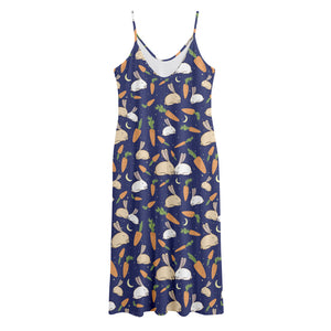 Carrot And Rabbit Pattern Print Jersey Midi Cami Dress