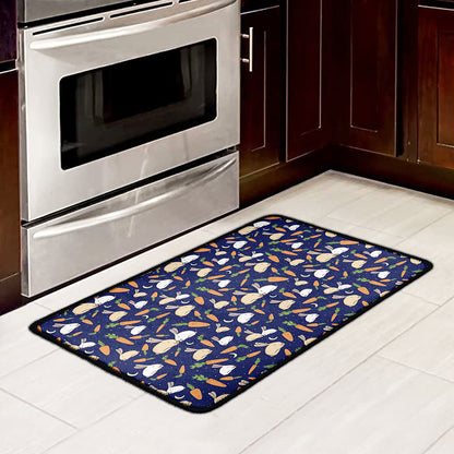 Carrot And Rabbit Pattern Print Kitchen Mat