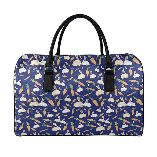 Carrot And Rabbit Pattern Print Leather Duffle Bag